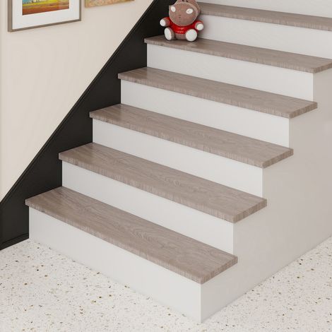 Set de 2 revestimientos de escalera Bunschoten PVC 120x32x4,6cm - Gris ceniza [NEU.HOLZ]