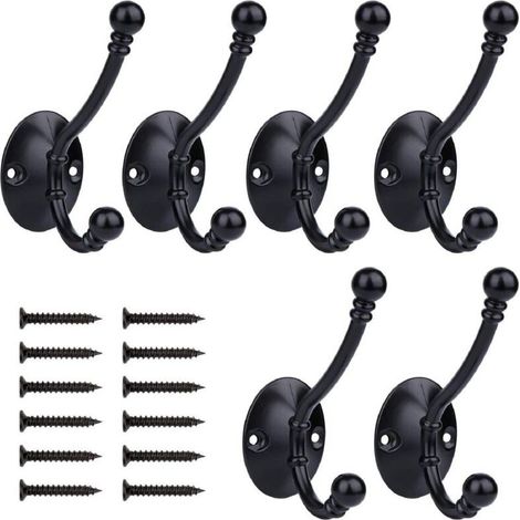 6 Pieces Coat Hook, Retro Coat Hook Wall Mounted Coat Rack Metal Door Hook for Bathroom Kitchen Bedroom Entryway, Black (1/5)