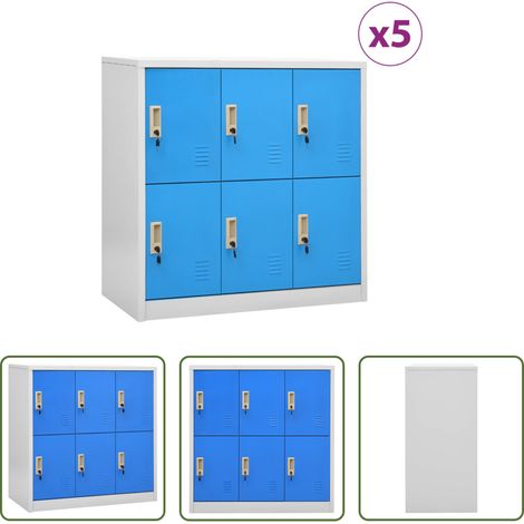 vidaXL Rangement bureau - Armoires à casiers 5 pcs Gris clair et bleu 90x45x92,5 cm Acier (1/5)