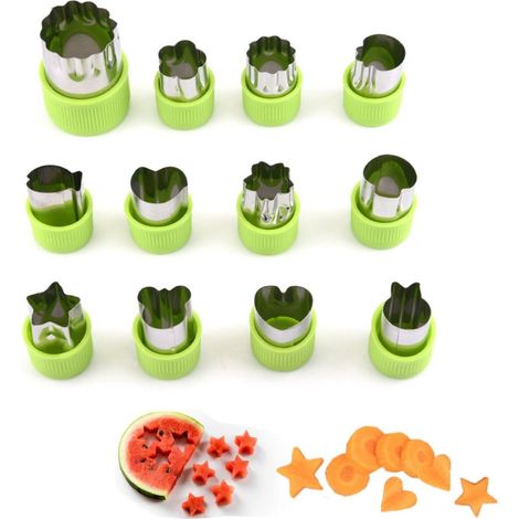 12-teilig – Ausstechform – Edelstahl-Ausstecher mit PP-Handschutz – Bento-Messer zum Dekorieren von Obst und Gemüse – Küchenhelfer – zum Ausstechen von Formen – Grün (1/5)