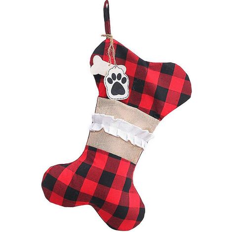 Chaussette De Nol Pour Animaux De Compagnie 45,7 Cm Chiot Chaussette Dcoration De Nol  Suspendre, Plaid Burlap Grand Nol Bas (plaid Bone Stocking)