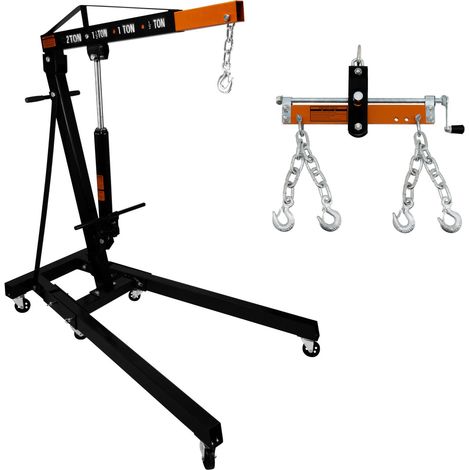 Gru Motore 2 Tonnellate 2000kg e Bilanciatore di Carico Sollevatore Idraulico 900kg Trave Bilanciamento Doppio Gancio Catena Pompa Maniglia Gambe Pieghevoli Lift Jack Officina Garage 4 Posizioni Bracc