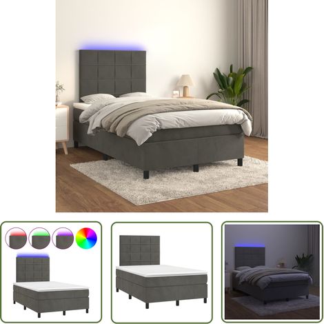 The Living Store Boxspringbett mit Matratze & LED Dunkelgrau 120x200 cm Samt - Boxspringbett - Doppelbett - Samtbett - Luxusbett - Schlafsofa (1/5)