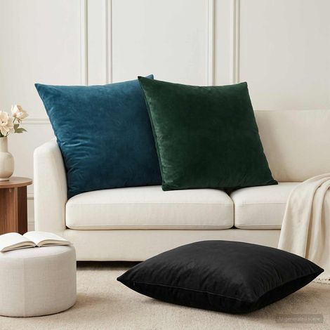 Irovami Lot de 2 housses de coussin, noir, velours, 65x65 cm (1/5)