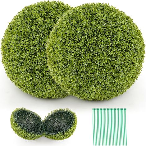 COSTWAY Set di 2 Sfere Topiarie in Bosso Artificiale da 39/50 cm, Sfere Topiarie Protettive dal Sole, Piante Finte Decorative per Giardino, Ingresso, Balcone e Cortile (Diametro 50 cm)