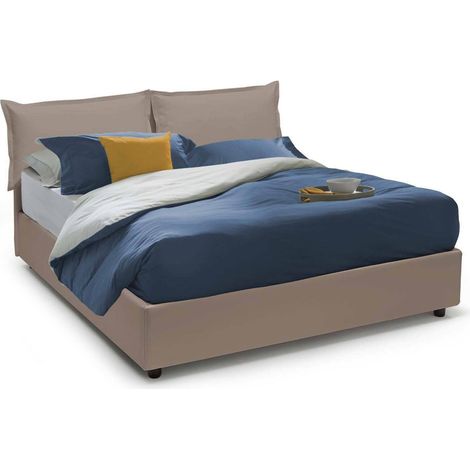Talamo Italia - Letto matrimoniale Viburno, Letto contenitore con rivestimento in ecopelle, 100% Made in Italy, Apertura frontale, adatto per materasso Cm 160x190, Tortora