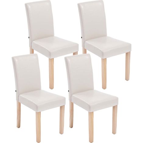 ote de 4 sillas de comedor de diseño moderno en PVC crema y patas de madera clara 10000176