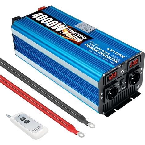 Convertisseur Pure Sinus 4000W/8000W Onduleur, Power Transformateur de 12V 220V 230V avec télécommande et Dual AC Prises et écran LCD,pour Voiture, Caravane, Bateau, Camping, Voyage (1/5)