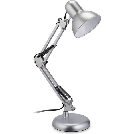 1 Lampe de chevet, Bras articulé, Abat-jour inclinable, Métal, Pour bureau, Argenté (1/5)