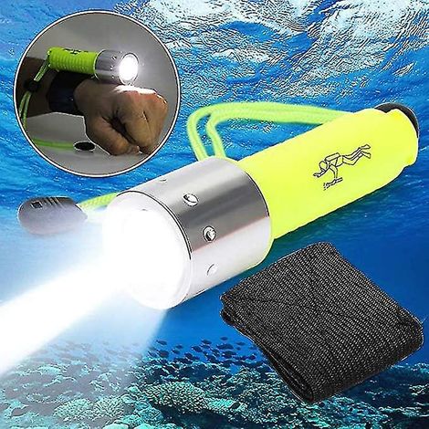 Lampe torche de plongée portable 6000 lumens, étanche jusqu'à 50 mètres, rechargeable, à LED, pour la sécurité en plongée. (1/4)