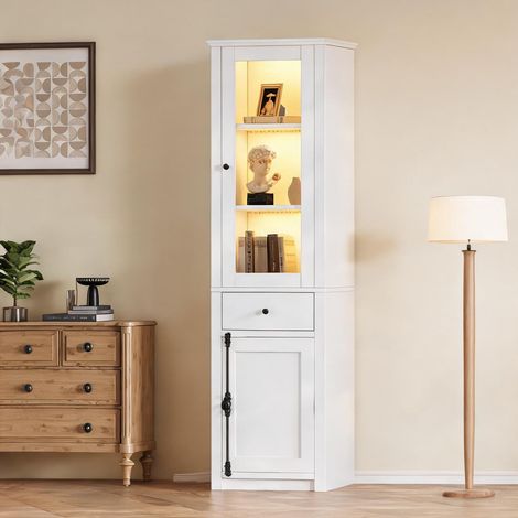 Vitrine haute blanche avec LED 5 étagères et tiroir 55 x 40 x (1/5)