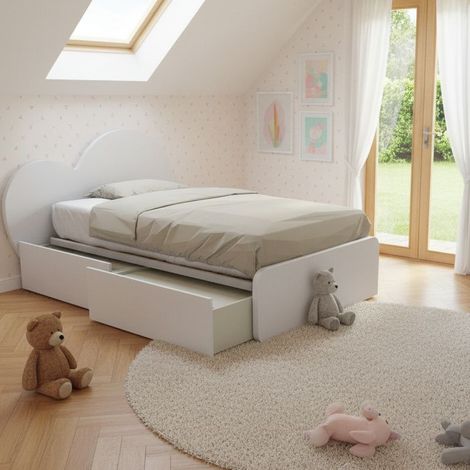 Letto a cuore 1 piazza e mezza con cassettoni - 120x190 cm - Made in Italy - Bianco