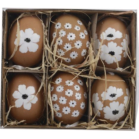 Kaemingk Oster Deko-Eier Braun mit Blumenmuster im 6er Pack - echte Hühnereier (1/2)