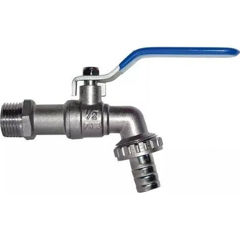 Grifo de bola para lavadora, jardín y hogar 1/2", grifo mural exterior de latón gris. Grifo de jardín resistente a presiones de agua de hasta 15 bares. Grifo roscado macho con salida de 3/4. (1/5)