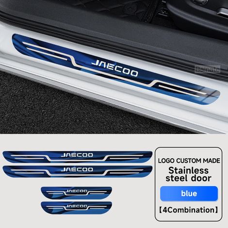 Seuil de porte de voiture en acier inoxydable (bleu) compatible avec JAECOO J5 J6 JAECOO J7 J8 2025 2026, autocollant de protection de seuil en fibre de carbone