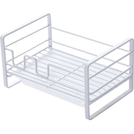 Cesta para fregadero con bandeja extraíble, organizador de fregadero de cocina, blanco
