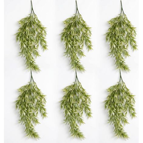 Pack of 6 x 80cm Italian Ruscus Hanging Plant with Realistic Foliage - Light Green - Premium Quality (1/5)