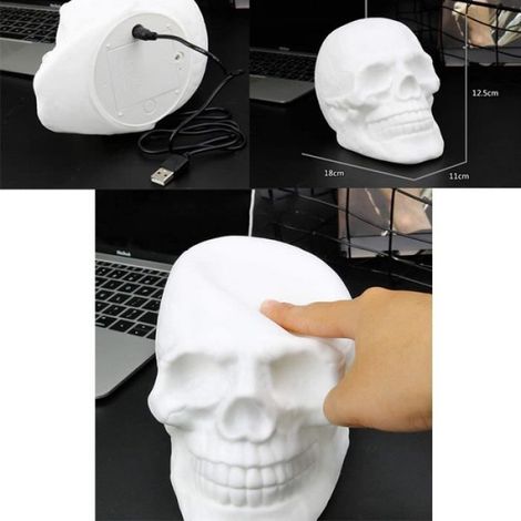 Tête De Mort Veilleuse Touch Control Lumière,Lampe LED colorée en forme de tête de mort avec télécommande et chargement USB (1/4)
