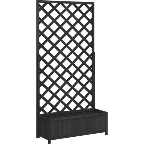 Macetero bancal elevado plantas flores terraza jardín con enrejado de madera maciza de abeto negro 020038338