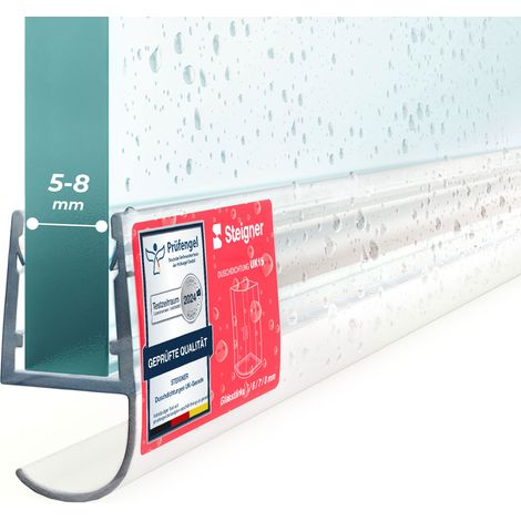STEIGNER Joint de douche pour paroi en verre, 170cm, vitre 5/ 6/ 7/ 8 mm, joint d'étanchéité PVC droit pour les cabines de douche réctangulaires, UK15
