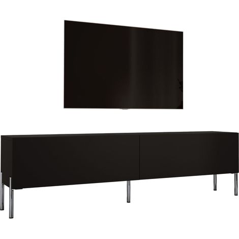 Meuble TV : Noir Mat / Noir Brillant, pieds Chrome, 170 x 52 x 32 cm (1/5)
