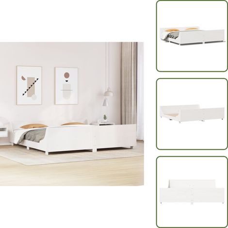 Massivholzbett ohne Matratze Weiß 180x200 cm Kiefernholz - Holzbett - Kiefernholzbett - Massives Holzbett - Weißes Bett - Boxspringbetten (1/5)