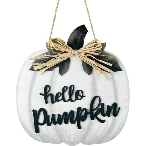 Panneau Porte Citrouille - Bois Naturel - Décoration Automne Halloween Thanksgiving - Intérieur Extérieur - 30 x 26 cm - 1 Pièce (1/5)