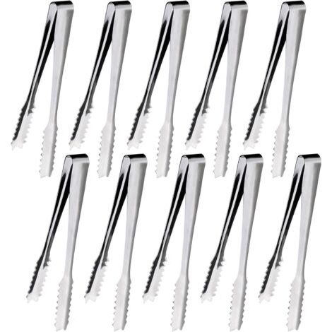 BUNTHAUS 10 Pièces Pince a Glacon, 15,2 cm Pince a Sucre, Pince Bonbon, Pince Inox, Pince à Sucre, Pour Sucre, Biscuit, Buffet, Café, Cuisine et Plus (Argent) (1/5)
