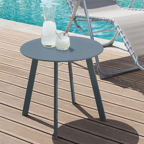 Hesperide – Table d'extérieur ronde 50x45cm en acier traité époxy bleu canard – Résistante à la rouille et à la décoloration – Design moderne (1/4)