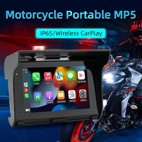 Lecteur MP5 de moto étanche double enregistreur de conduite BT avec écran tactile de 5 pouces Carplay Android Auto Support BT/TF carte/U-Disk lecture miroir lien téléphonique (1/5)