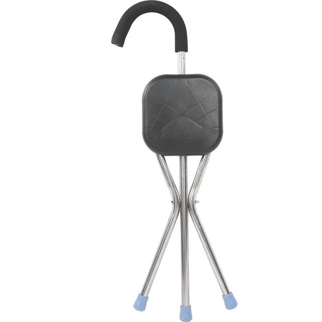 Tabouret carré pliant portable en acier inoxydable de 1 mm d'épaisseur, multifonctionnel, pouvant servir de tabouret pour canne ou de chaise pour béquilles, pour personnes âgées, noir. (1/5)