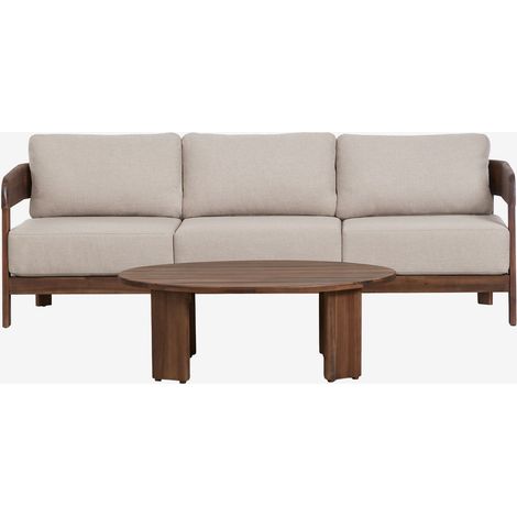 SKLUM Wohnzimmerset mit 3-Sitzer-Sofa und Couchtisch aus Akazienholz Uleno Akazienbraun dunkel (1/5)