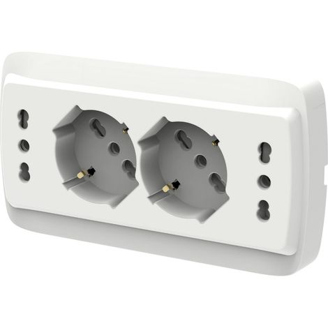 Multipresa Da Incasso Scatola 503 Bianco Opaco, 2 Prese Schuko Universale P40 + 2 Prese Bipasso Italiano 10/16A, 140X80X23mm