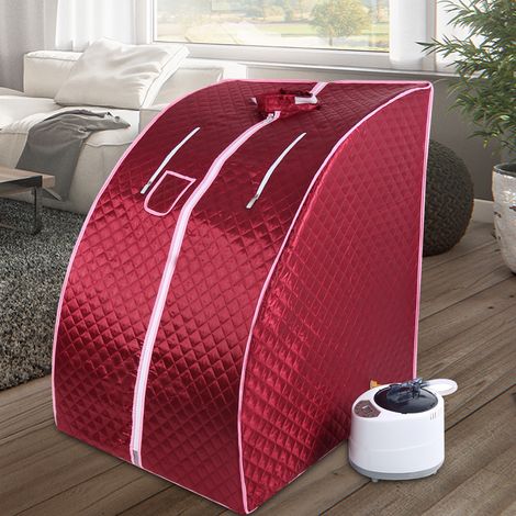 Sauna à Vapeur et Cabine, Tente de Sauna Pliable, Générateur de Vapeur de Sauna 1.5L 1000W pour Bain de Sauna, Amincissement, Détoxification, Thérapie Corporelle, Rouge