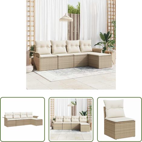 vidaXL Balkonsofa - Gartensofa-set mit Kissen mit Speicher 5 pcs Beige Poly-Rattan (1/5)