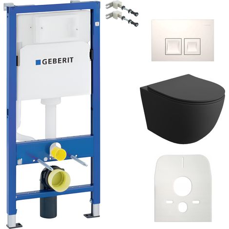 GEBERIT WC Set mit Vorwandelement, Wand-WC und Spülknopf