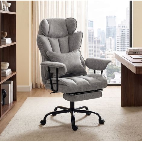 Silla de oficina ergonómica gris con masaje de 6 puntos, calefacción y reposapiés (1/4)