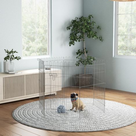 Vallas para Perros Plegables de 8 Piezas 63x91 cm con 1 Puerta y Marco de Acero para Jardín Patio Plata (1/5)