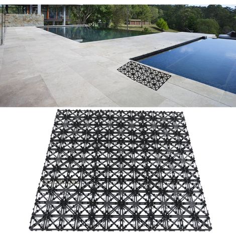 PB-01 Lot de 45 dalles de drainage noires emboîtables de 30 x 30 cm pour terrasse, piscine, douche, salle de bain, patio, garage. (1/5)
