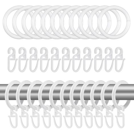 Lot de 100 Anneaux Rideau Blanc Pince de Douche en Plastique (1/5)