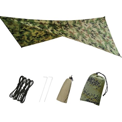 Tarp Bivouac Imperméable Bâche de Tente Anti-Pluie Tapis de Sol Camping Abri Auvent Parasol pour Randonnée Trekking (Camouflage) (1/5)