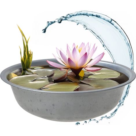 Mini Gartenteich rund silber - 52 cm - Garten Deko Metall Blumenschale groß