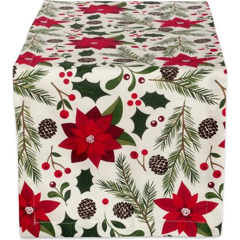 Décoration de table et de cuisine de Noël Woodland Holly, chemin de table, 33 x 183 cm, poinsettia et verdure de Noël (1/5)