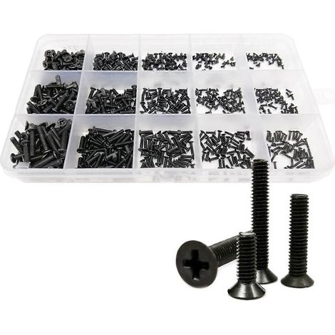 Wshao-Shop, 500/750/1500 Stück M1.4, M1.6, M2, M2.5, schwarzes M3 Mini-Mikroschrauben- und Mutternset