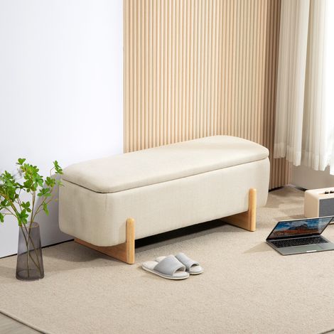 Banco baúl 111/44/44,5 cm beige, asiento acolchado y patas de haya (1/5)