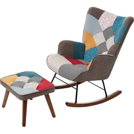 Fauteuil à bascule coloré avec repose-pieds en bois massif et métal pour salon (1/5)