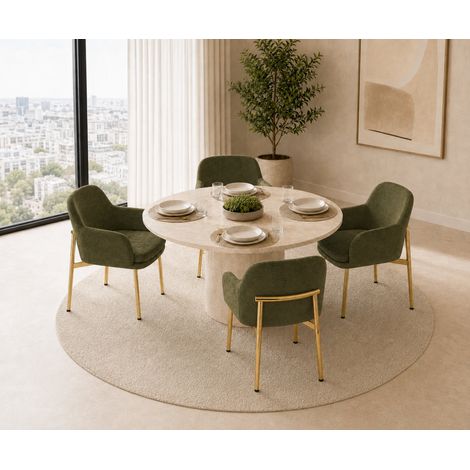 4 sillas de comedor modernas tapizadas con reposabrazos, patas de hierro, verdes (1/5)