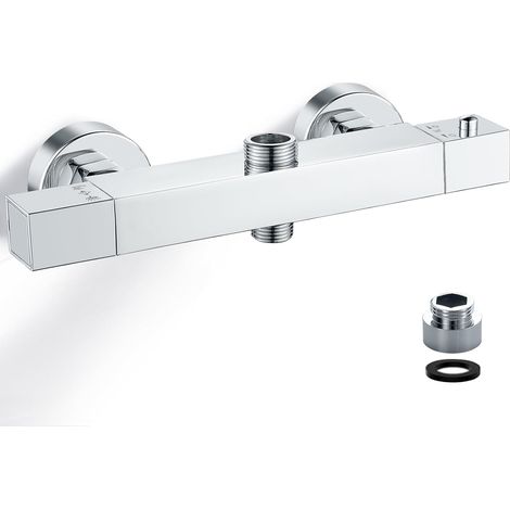 Robinet de douche thermostatique, en laiton 2 sorties chromées haut 3/4" BSP (26,4 mm) + bas 1/2" BSP (21 mm) (1/5)