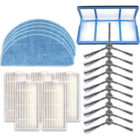 XI240 - Kit Complet (5 Paires Brosse Latérale, 5 Filtres, 5 Chiffons, 1 Filtre Coton) pour ILIFE V5S Pro / V50 / V5S (1/5)