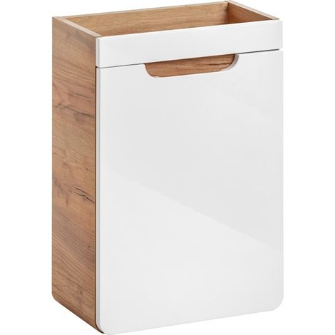 Meuble salle de bain ERBANO – Chêne clair et blanc brillant – 40x60 cm – 1 porte – À suspendre